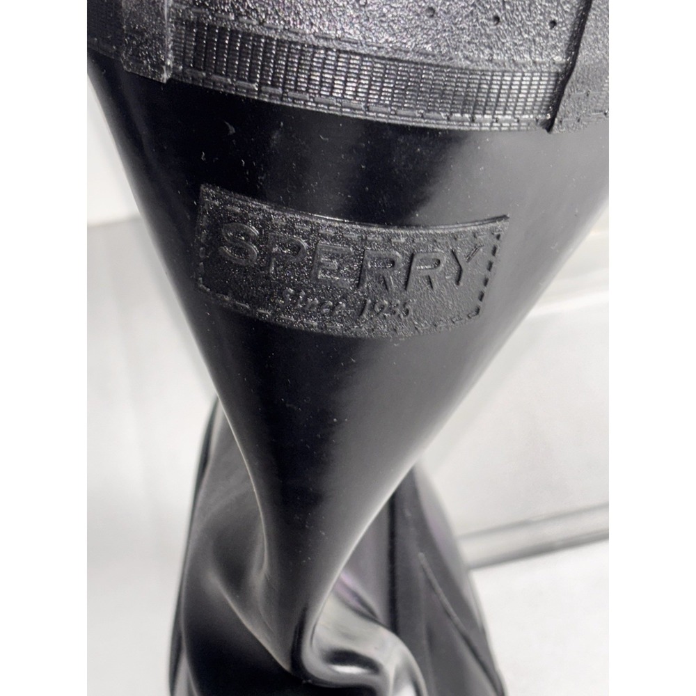 Sperry Walker Atlantic Rain Boots Black Gloss Rubber Waterproof Finish Women 9M - Picture 6 of 16